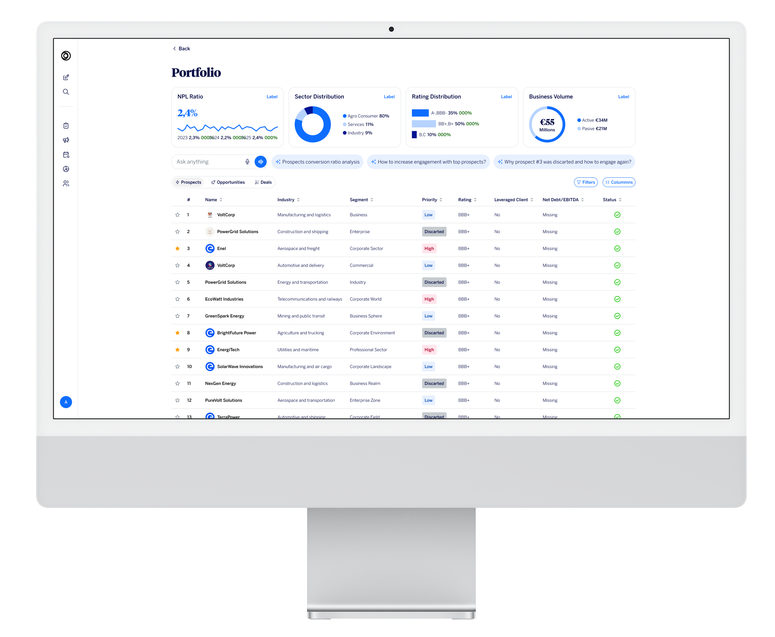 BBVA AI — Portfolio management dashboard