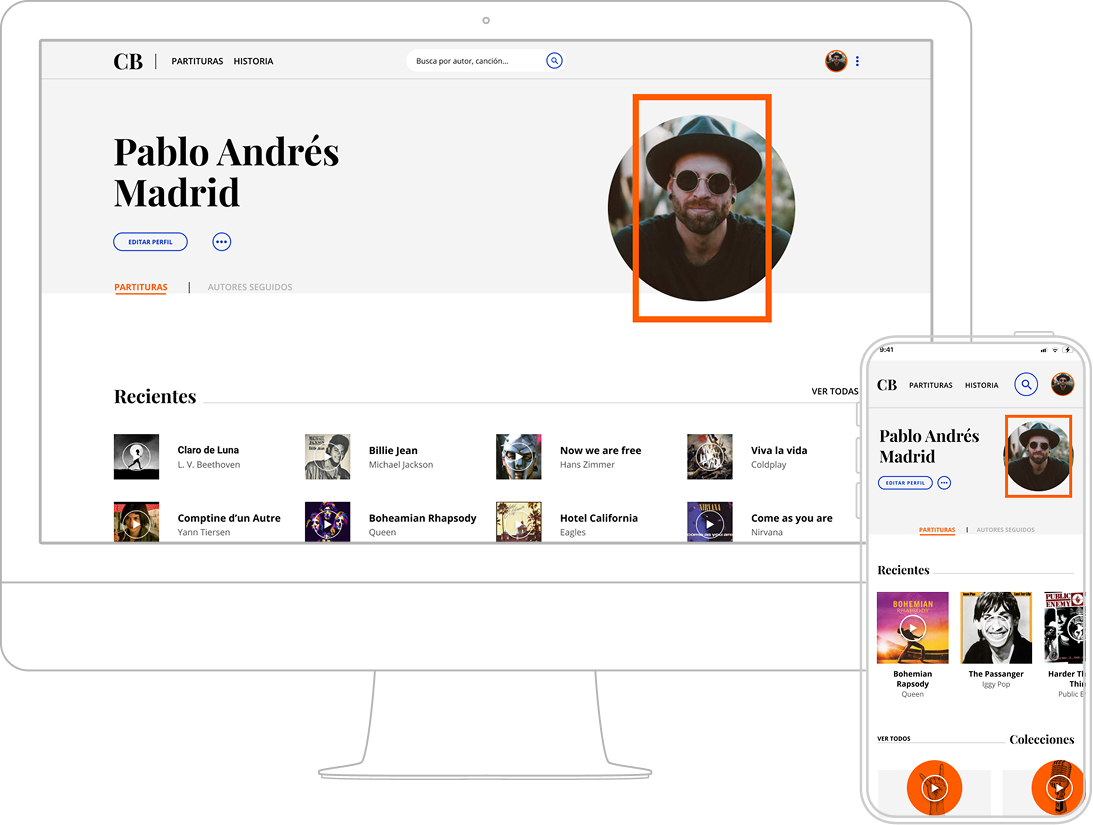 Casa Beethoven — user profile on iMac and mobile